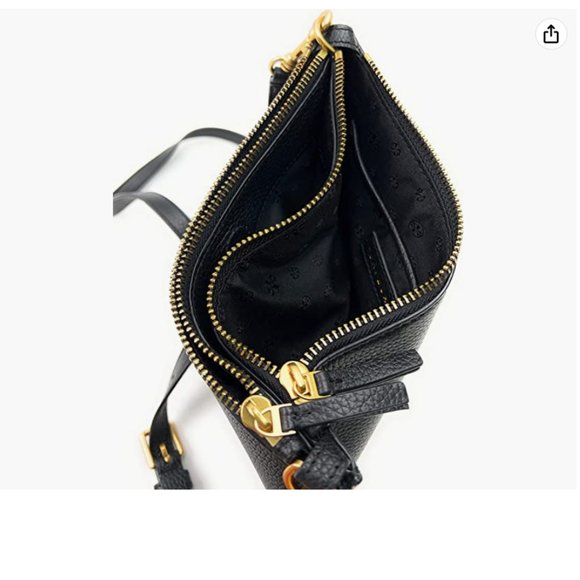 NWT TORY BURCH Double Zip Slim Crossbody Leather Bag BLACK /Gold Tone Hardware - Picture 5 of 14